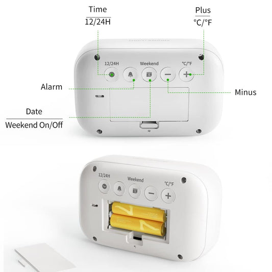 DOOMAY Digital Alarm Clock Bedside - Battery Powered Clock with LCD Display Volume Adjustable Snooze and Weekend Mode for Bedroom Office Desk Travel