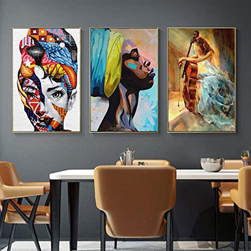 XUnada Black African Wall Art Prints, Abstract Woman Pictures Canvas Painting for Wall Living Room Bedroom,A4 21X30cm No Frame