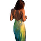 Women Tie Dye Spaghetti Strap Maxi Dress Sexy Low Cut Backless Bodycon Midi Cami Dresses Summer Beach Party Dress (Blue, S)