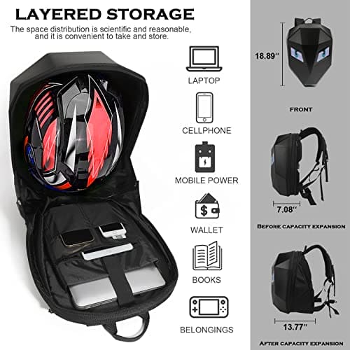 Ruconla LED Backpack Laptop Bag Motorcycle Riding Backpack, Hard Shell LED Motorbike Luggage Bags High-Capacity Helmet, Waterproof Backpack With Programmable Screen