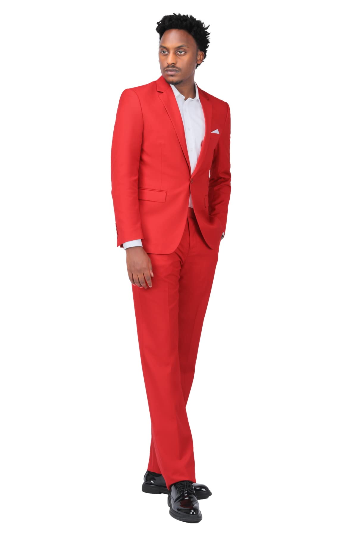 YOUTHUP Men's 2 Piece Slim Fit Suits 1 Button Business Wedding Suit Formal Blazer and Trousers, Red, XL