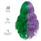 Siudus Womens Half Purple Half Green Curly Wig Long Middle Part Split Wigs Heat Resistant Fiber Hair Wig for Cosplay Halloween Use(Purple Green)