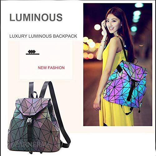 Parnerme Fashion Backpack Womens PU Leather Backpack Geometric Holographic Reflective Backpack