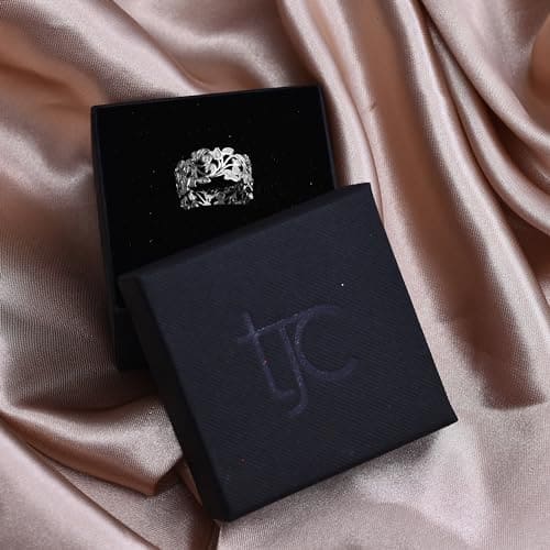 TJC White Diamond Leaf Ring for Womens for Nature Lover in Platinum Plated 925 Sterling Silver Size N April Birthstone