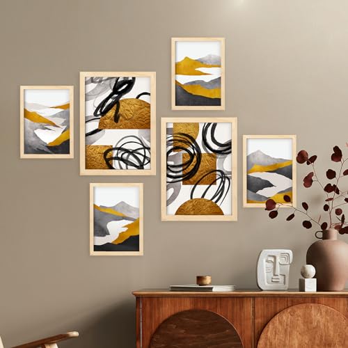 Nacnic Set of 6 Genus Natures 2 Posters. In Scenery Abstracts Decorative frames for your living room, bedroom, home. Wall art print. Sizes A4 and A3 with Lightwood Frames