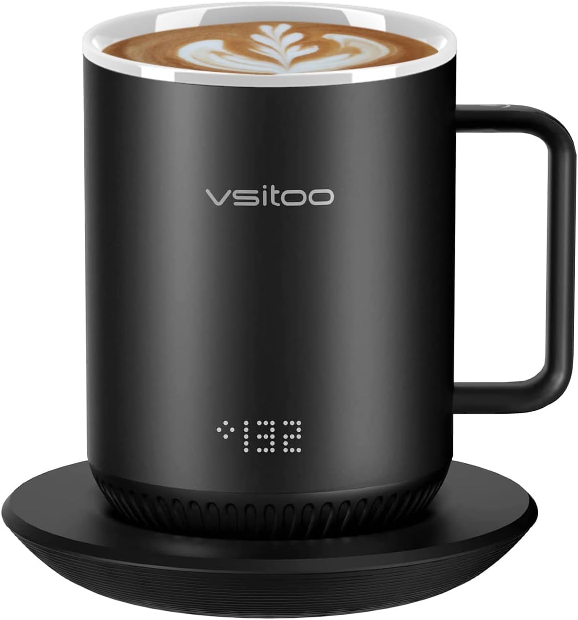 VSITOO S3 Temperature Control Smart Mug with Lid, Coffee Mug Warmer with Mug for Desk Home Office, App Controlled Heated Coffee Cup, Self Heating Coffee Mug 10 oz, Electric Mug-Black Inner Wall