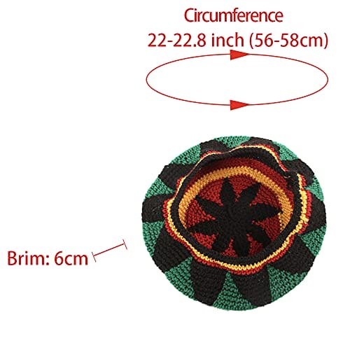 ZffXH 1/2 Pcs Wool Knit Rasta Hat Reggae Jamaican Cap Colorful Slinky Visor Beanie Hat Slouchy Baggy Cap