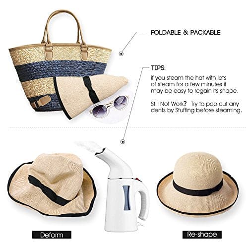 Comhats Sun Hats for Women Floppy Foldable UV Protection Wide Brim Panama Cloche Straw Beach Sunhat Fashionable Adjustable Cruise Accessories Ponytail Beige S/M 56CM