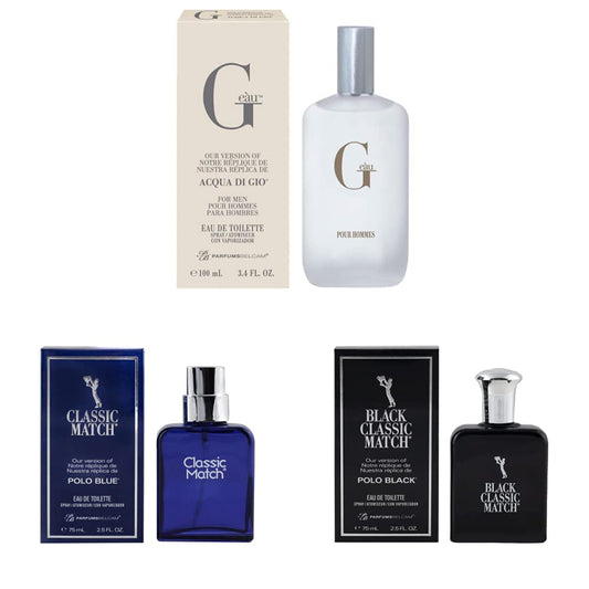 PB ParfumsBelcam G Eau, Our Version of Acqua Di Gio, Toilette Spray & Classic Match, Our Version of an Alternative Designer Eau de Toilette Spray & Black Classic Match our Version of Polo Black EDT