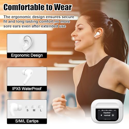 XEEUEX Bluetooth Earphones Hifi Stereo,Wireless Earbuds in Ear Bluetooth 5.4 with ANC ENC Mic, Wireless Headphones Noise Cancelling, Wireless Mini Ear Buds with LED Display Smart Touch Screen