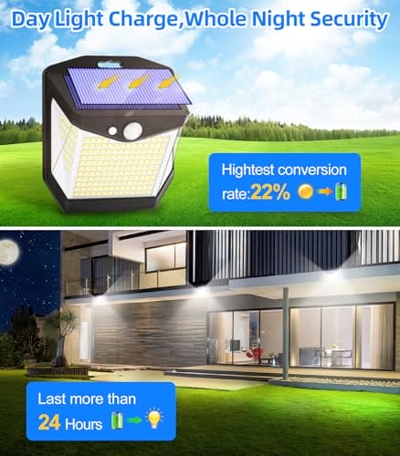 Solar Security Lights Outdoor Garden: 238 LED Solar Powered Outside Light 3 Modes Motion Sensor and 270°Wide Angle IP65 Waterproof Solar Power Wall Lighting For Fence Flood Door Garage Yard 4 Pack