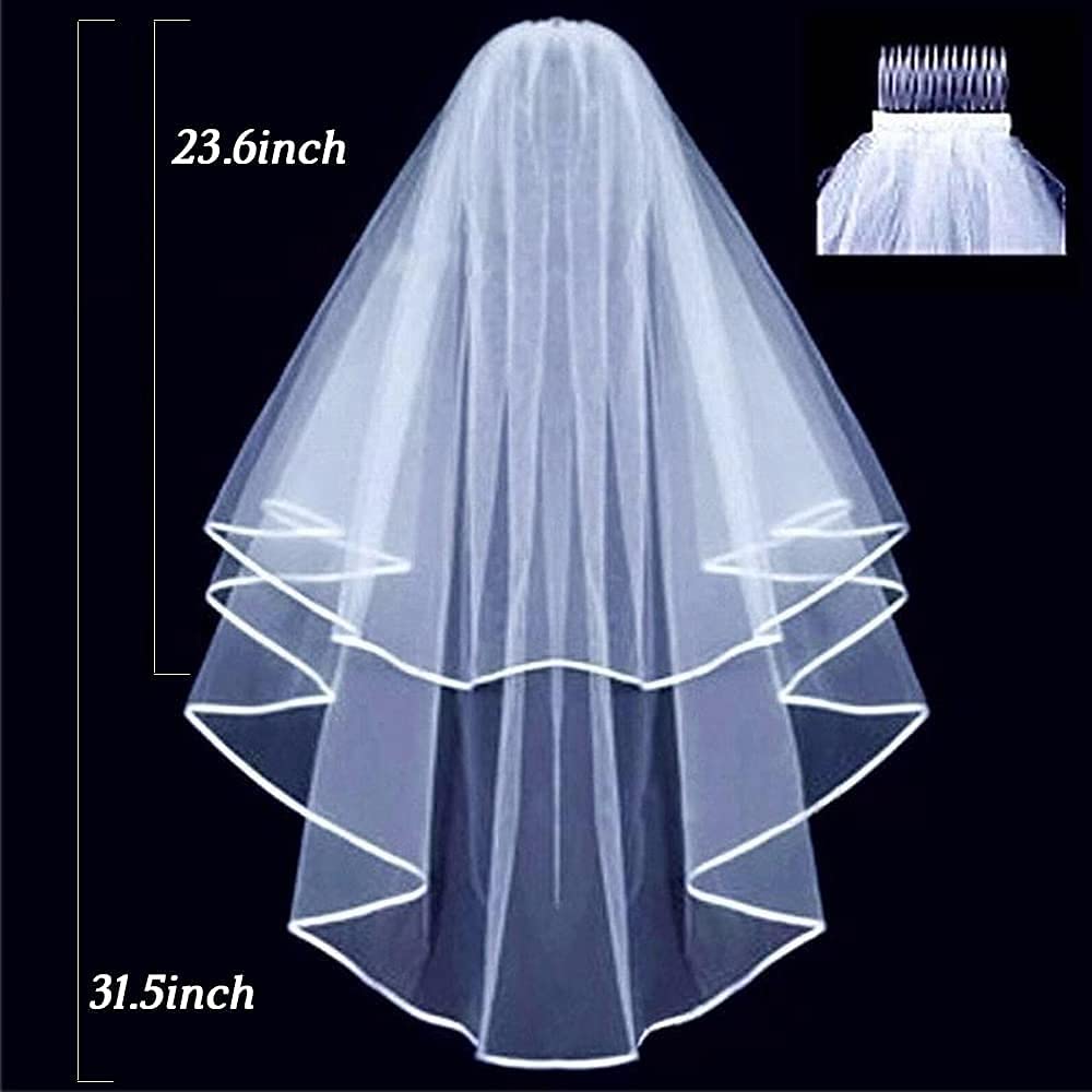 Lovunshou Bridal Veil Wedding Vails Women's Simple Short Wedding Veils with Comb for Brides Shower Bachelorette Hen do Night Party Chucky Costume Halloween Girls First Communion (Ivory)