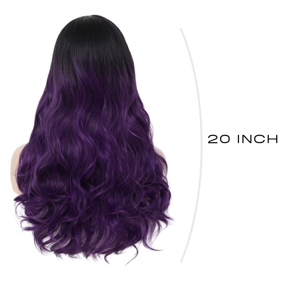 Siudus Purple Ombre Womens Long Wavy Wigs Synthetic Natural Curly Black and Purple Wig for Halloween Daily Use (Purple)