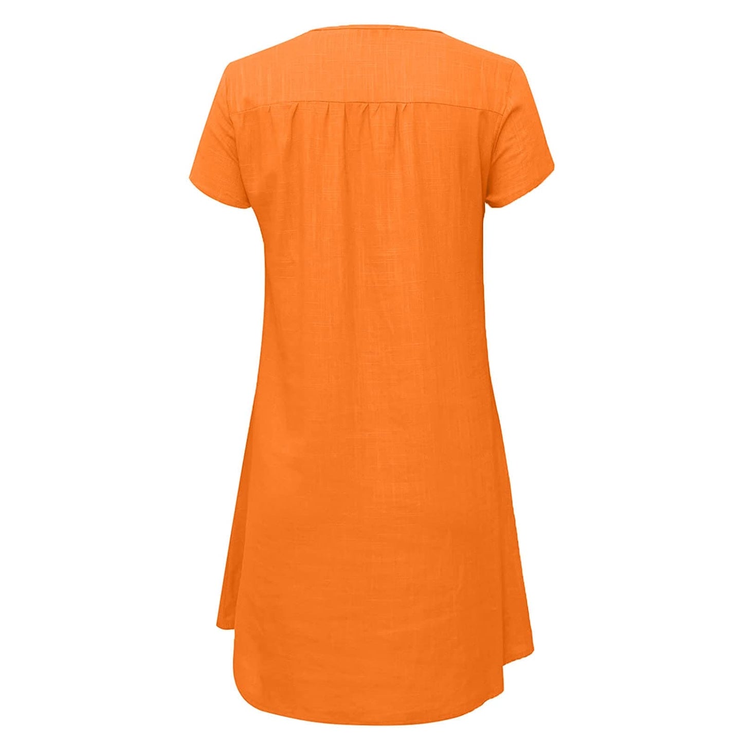 AMhomely Summer Dresses for Women UK Clearance Plus Size Cotton Linen V Neck Casual Short Sleeve T Shirts Dress Loose Midi Trendy Elegant Plain Beach Vocation Sundress, 1* Orange, XXL