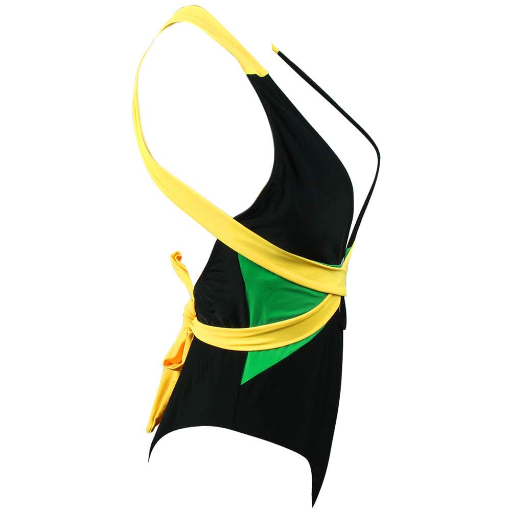 VOARYISA Women's One Piece Caribbean Flag Rasta Body Shaping Monokini Swimsuit Swimwear Bathing Suit (2X-Large/18W-20W, Black)