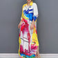 Print Fashion Asymmetrical Turn Down Collar Dress