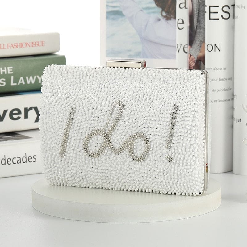 Wedding White Clutch I Do Letter Evening Bags For Women Bridal Clutches Bag Rhinetsone Pearl Beading Wedding Party Handbag Trend