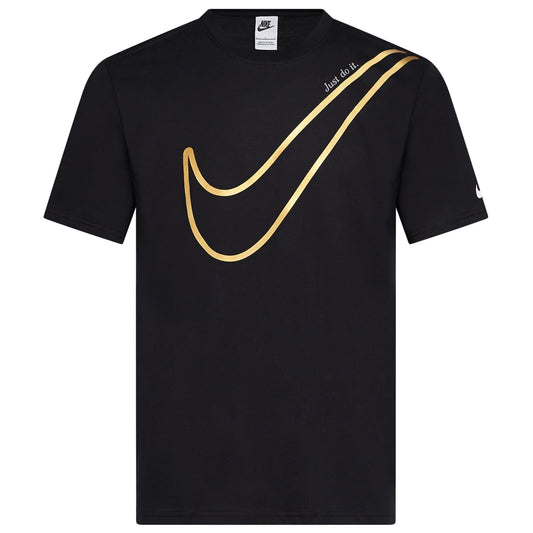 NIKE Just Do It T Shirt Mens Swoosh Tee Crew Neck Short Sleeve T Shirt Black DR9275 010 New (Large)