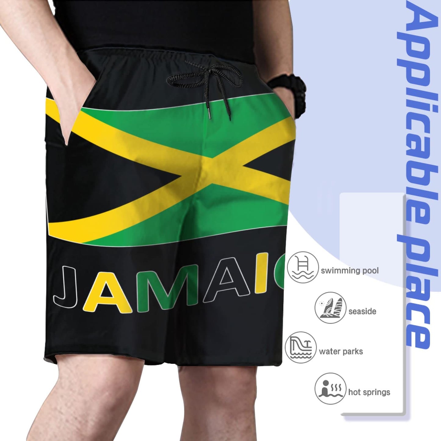 CUTEDWARF Men's Board Shorts Jamaican Flag Swim Trunks Summer Beach Shorts White, X-Large