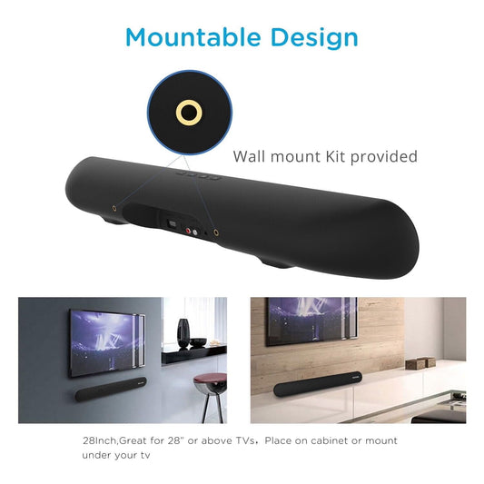 Roxel Soundbar - All-in-one Sound Bar with BT, Optical, USB, RCA & AUX Playback - Speaker with 120 Watt Power & Bass - Remote Control - Wall Mount Kit Included - Black - RSB380