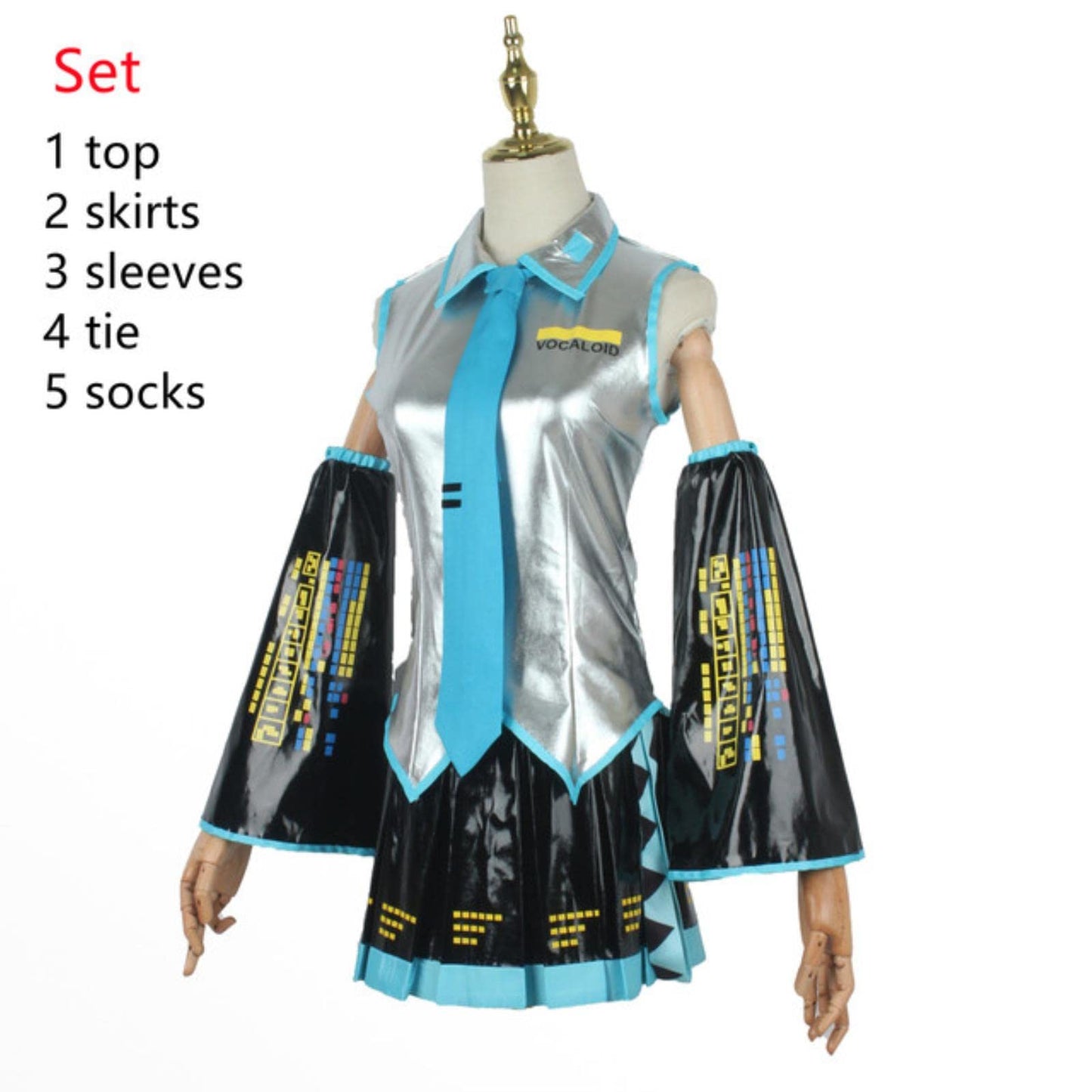 PUYYDS Vocaloid Miku Cosplay Wig Costume Japan Midi Dress Beginner Future Miku Cosplay Female Halloween Women's Costume Men size