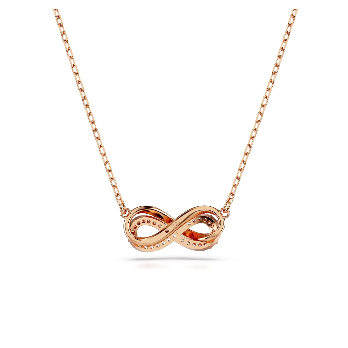 Swarovski Hyperbola pendant, Pavé, Infinity, White, Rose gold-tone plated