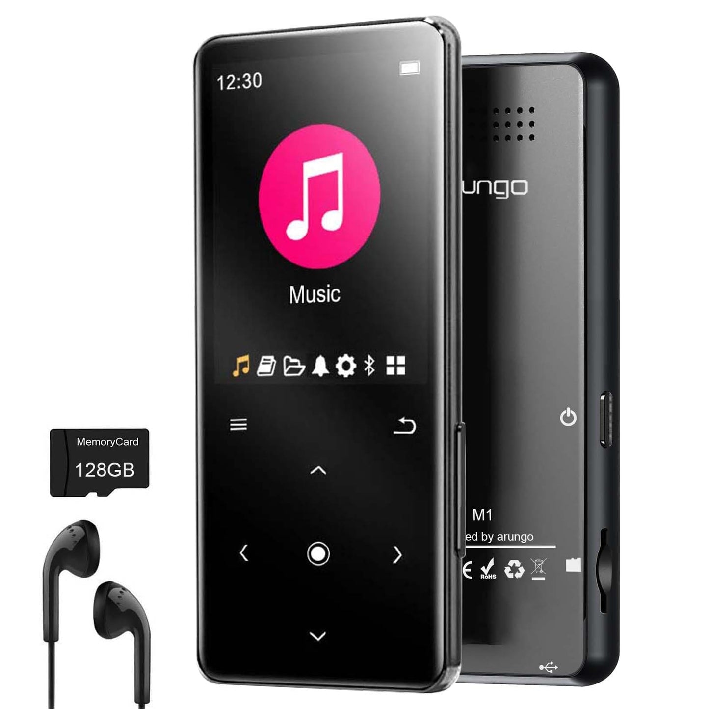 128GB MP3 Player with Bluetooth 5.2, Music Player Built-in Speaker, FM Radio, Voice Recorder, HiFi Sound, E-Book Function, Earphones Included
