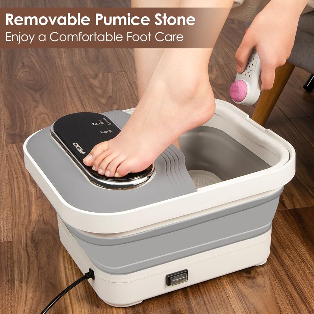 iFedio XL Touch Screen Collapsible Foot Spa with Heat, Bubble and Temperature Control, Foot Bath Massager with Massage Rollers, Foot Soaking Tub, Pedicure Foot spa for Stress Relief (Grey)