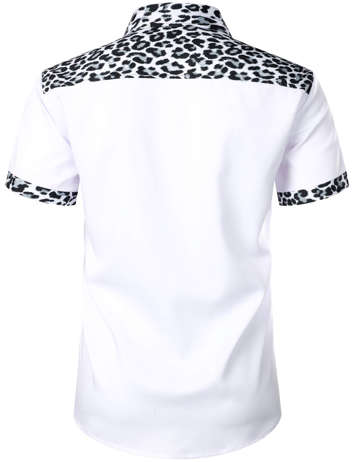 LucMatton Men's Stylish Leopard Print Patchwork Design Short Sleeve Button up Shirt for Club Party White Leopard X-Large