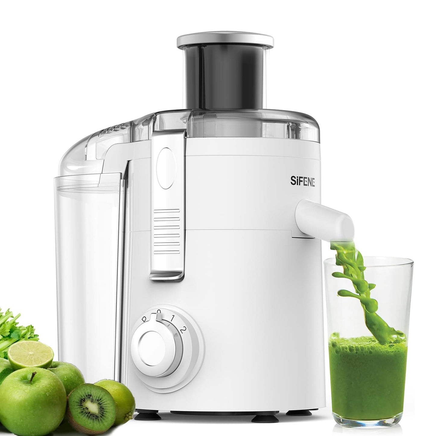 SiFENE Compact Juicer Machines, Centrifugal Juice Extractor for Fresh Fruit & Vegetable Juice, 3-Speed Settings, BPA-Free, User-Friendly & Easy Clean-up, White