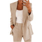 Blazer Suit Set Women Sale 2 Piece Suits for Women Button Long Sleeve Jacket Long Pants Solid Color Two Piece Outfits Lapel Outerwear Blazer and Trouser Suits Ladies Sets Plus Size Beige XXL