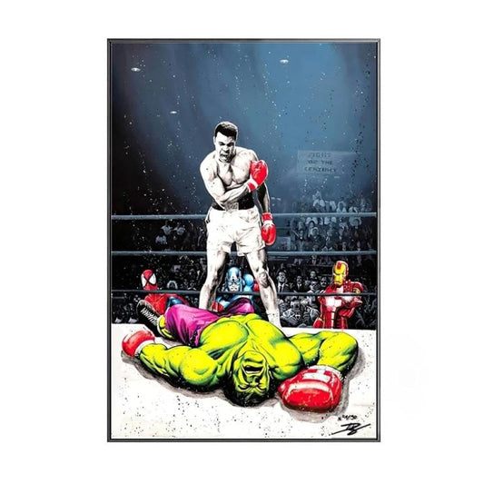 XuFan Muhammad Ali VS Hulk Street Art Canvas Paintings on the Wall PoP Art Boxing Posters and Prints Graffiti Art Pictures Home 40x60cm No Frame