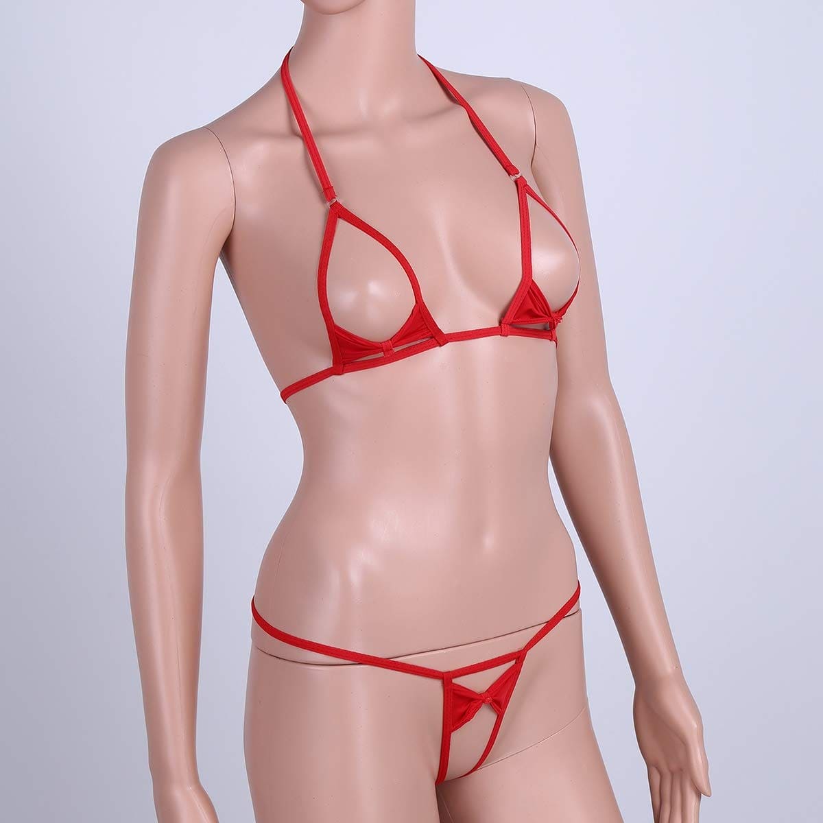 iiniim Womens Tiny Micro Tie Side Thong Bikini Unlined G String See Through 2pc Small Top Swimwear Red One Size