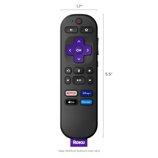 Roku Voice Remote | TV Remote Control with Voice Control, TV Controls, Simple Setup, & Pre-Set App Shortcuts - Replacement Remote Compatible with Roku TV, Roku Players, & Roku Audio