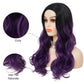 Siudus Purple Ombre Womens Long Wavy Wigs Synthetic Natural Curly Black and Purple Wig for Halloween Daily Use (Purple)