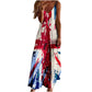 Women Trendy Loose Long Dress Tunic Sundresses Clearance Union Jack Women Fashion Sling Mid-Waist V-Neck Sleeveless Stripe Printing Slim Beach Long Dress Sale UK