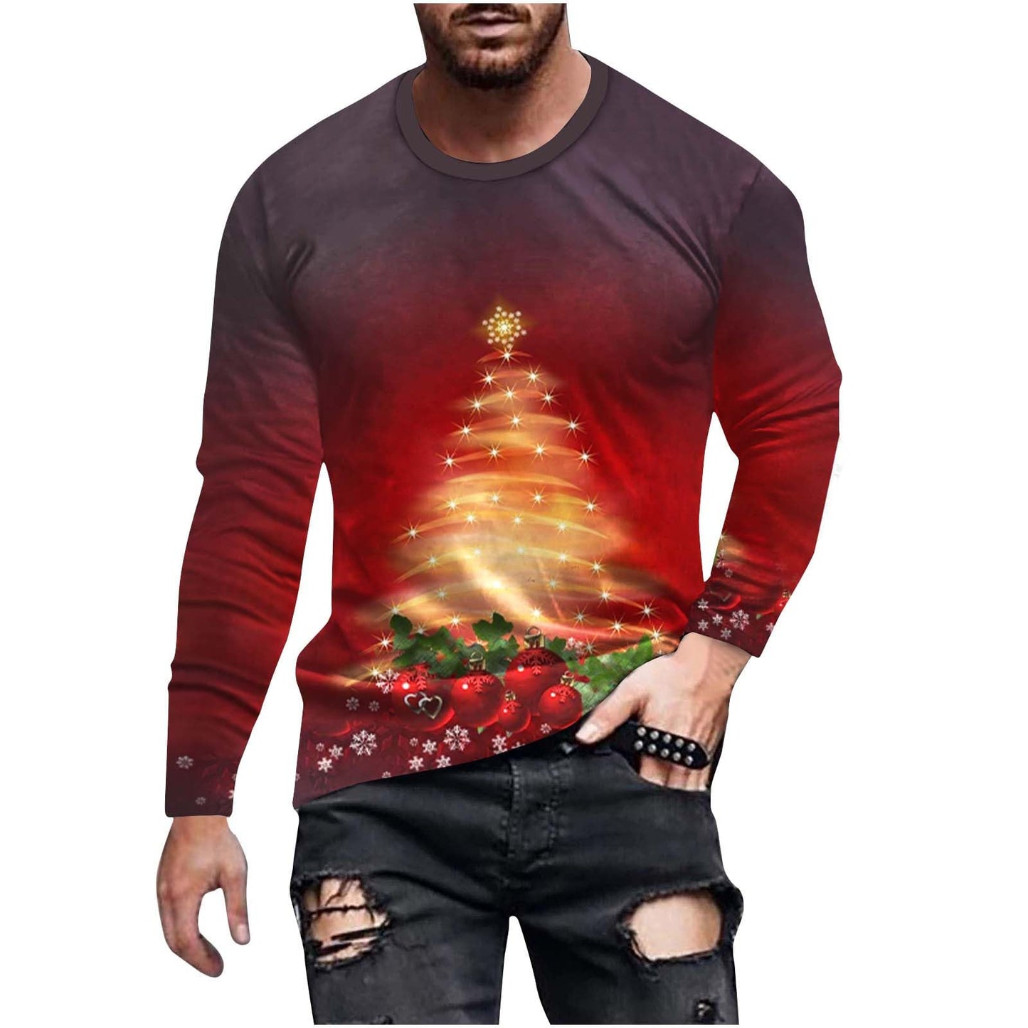 Christmas T Shirts Men UK Sale, Santa Claus Tshirt Christmas Tree Tops Casual Long Sleeve Xmas Pullover Crewneck Shirt Funny Ugly Sweatshirt Loose Fit Top Soft Comfortable Tees Plus Size M-4XL