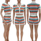 Womens Crochet Knitted Jamaican Bikini Set Colorful Rainbow Striped Button Down Shirt and Short Set Floral X-Large