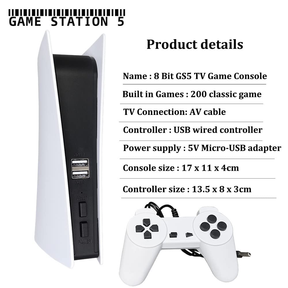 Retro Games Console With Game Station, Built In 200 Retro Games, Retro Game Console With Dual Wired Usb Controller, Retro Games Console For Tv, Game Consoles For Kids And Adults, White For UK