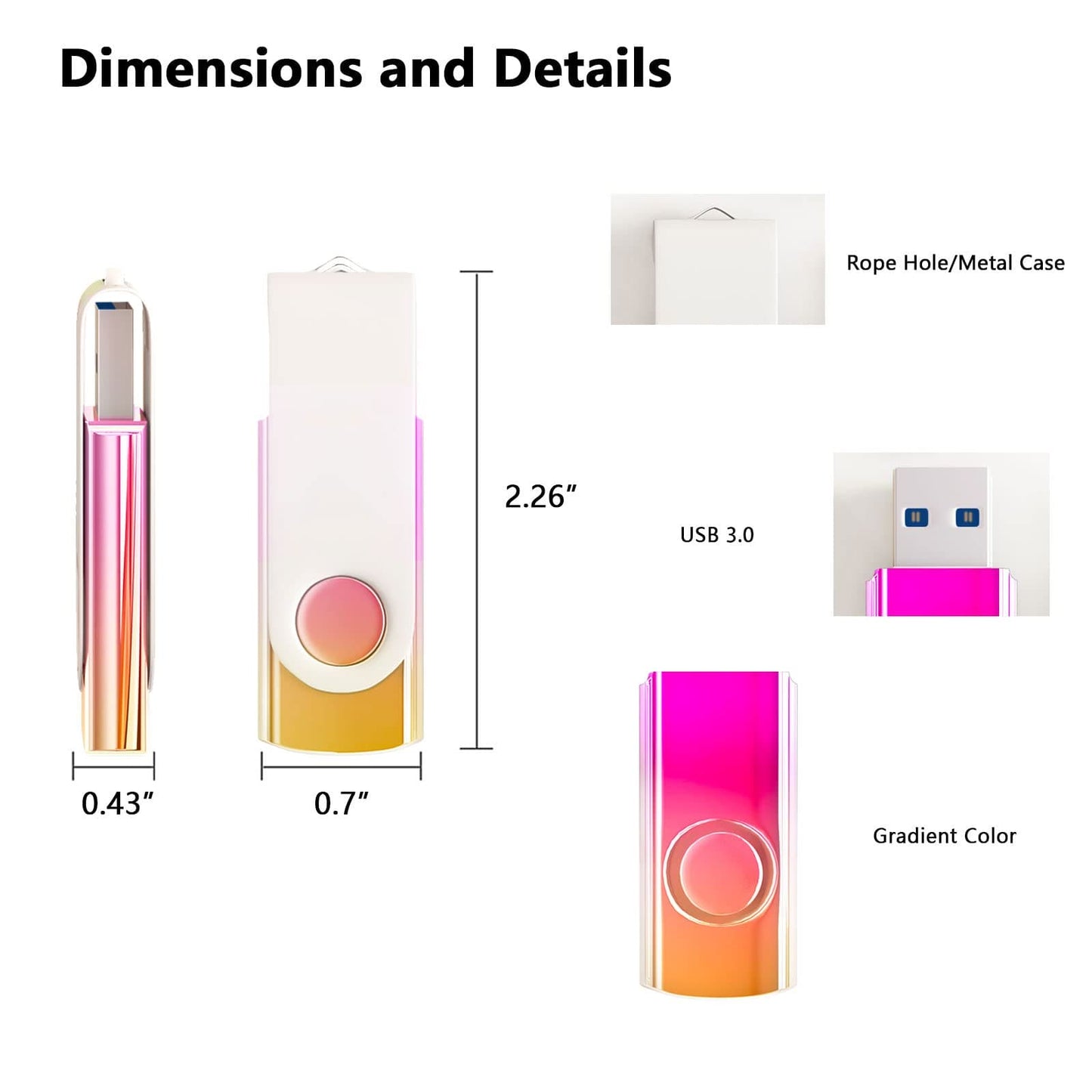 2 Pieces 64GB USB 3.0 Memory Sticks Gradient Color USB Flash Drives Wholesale Bulk Swivel Design Thumb Drive for Data Storage (Golden Pink + Black Silver)