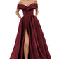 PAVERJER Off The Shoulder Prom Dress with Pockets Long Pleated 2024 A Line High Split Formal Dresses for Women Evening Party Burgundy Size 0