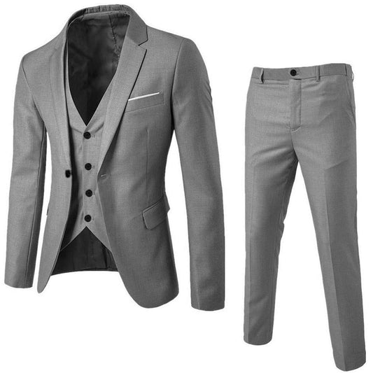 Mens 3 Piece Suit Set, Slim Fit One Button Business Blazer, Dress Pants and Suit Vest Solid Color Suit Jacket Sets(Grey,X-Large)