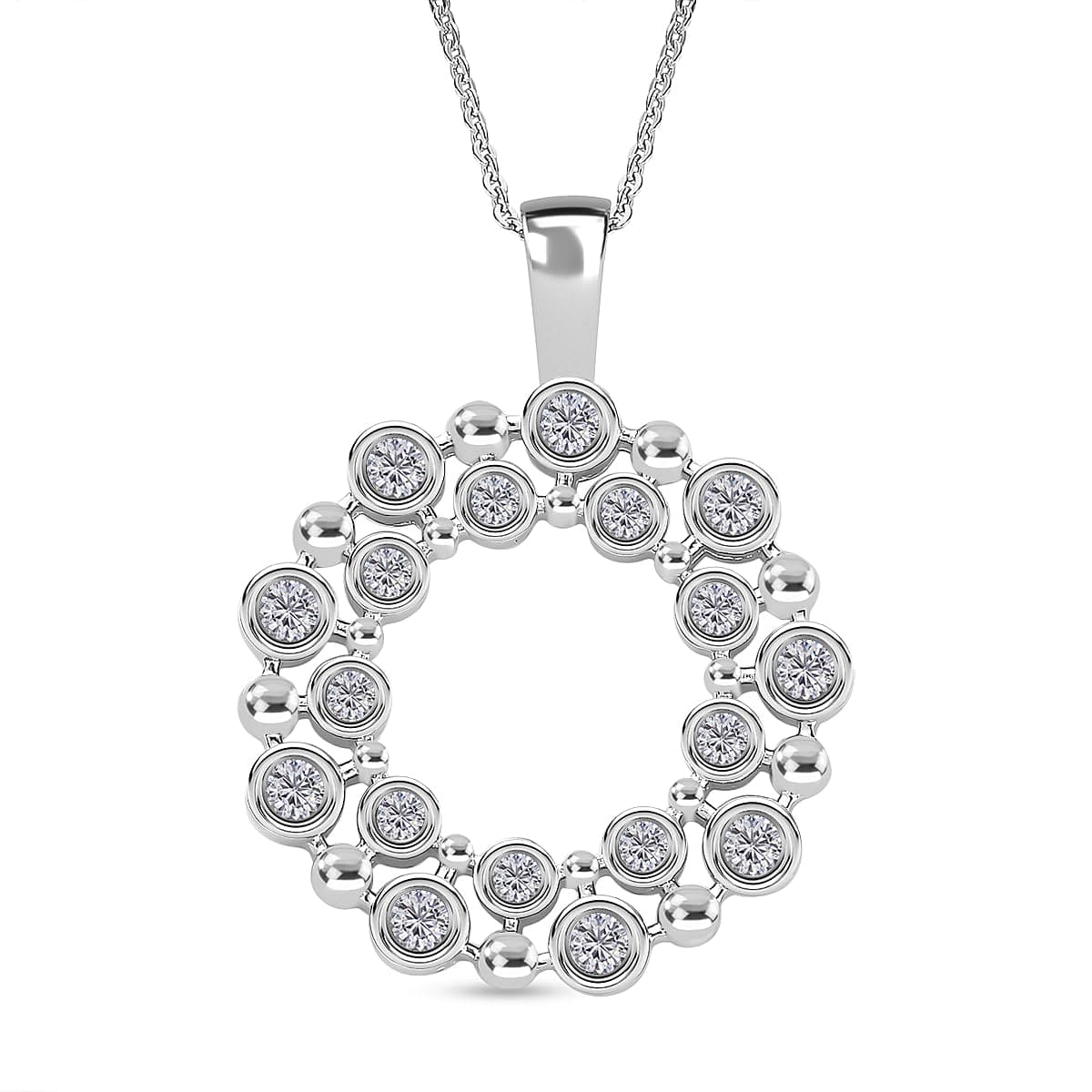 TJC Moissanite Cluster Necklace for Women with Lobster Clasp in Platinum Plated 925 Sterling Silver Size 20 Inches Bezel Setting Metal Wt. 7.1 Grams