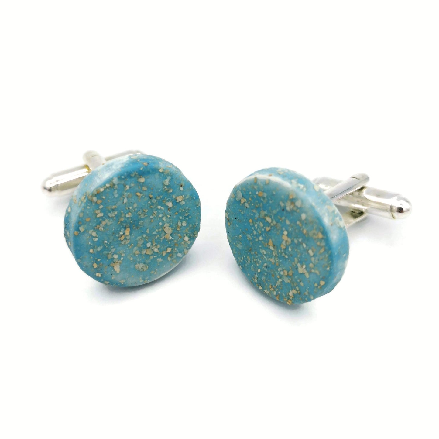 Porcelain Cufflinks for Men, Handmade Clothing Accessories (Sparkling Blue)