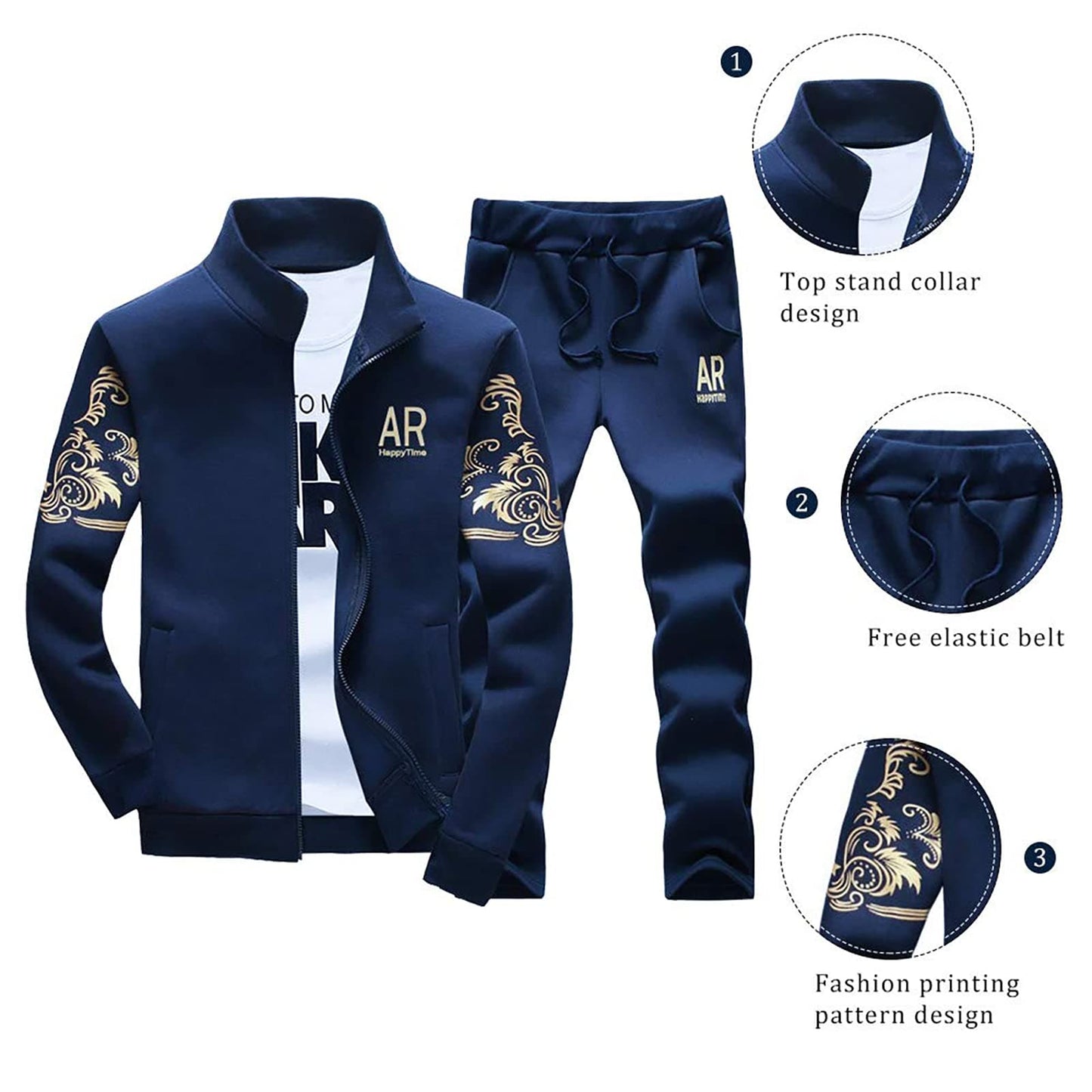 LBL Men’s Tracksuit Set Casual 2 Piece Jogging Sweatsuits Long Sleeve Sweatshirt and Tracksuit Bottoms Joggers Set Sport Suits W78 Blue L