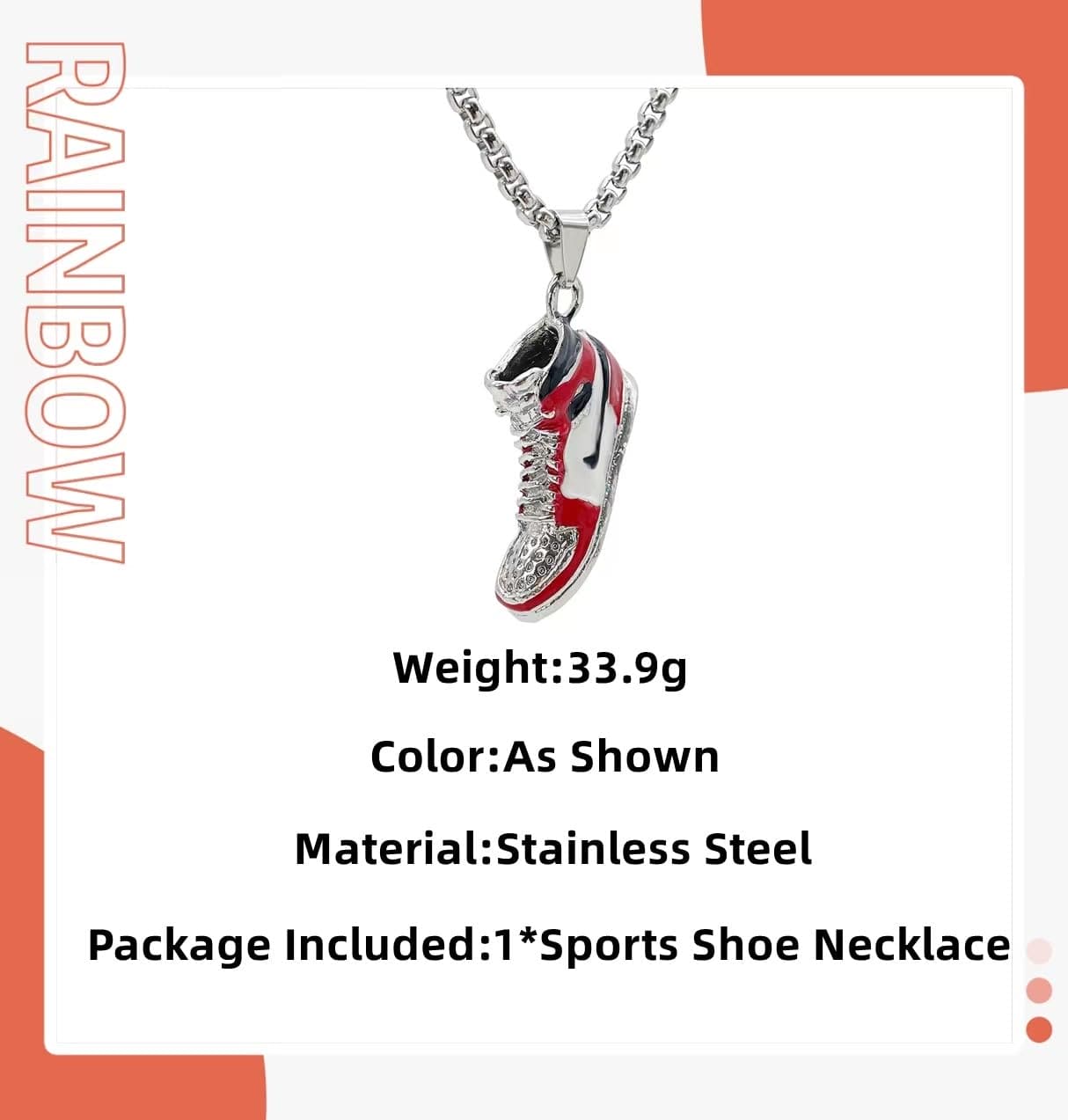 GAUEIOUR Sports Shoe Necklace, Titanium Steel Necklace, Hip-Hop Cool Jumpy Couple Sweater Chain, Men's Sports Shoe Necklace, Hip-Hop Punk Unisex (Red/Silver)