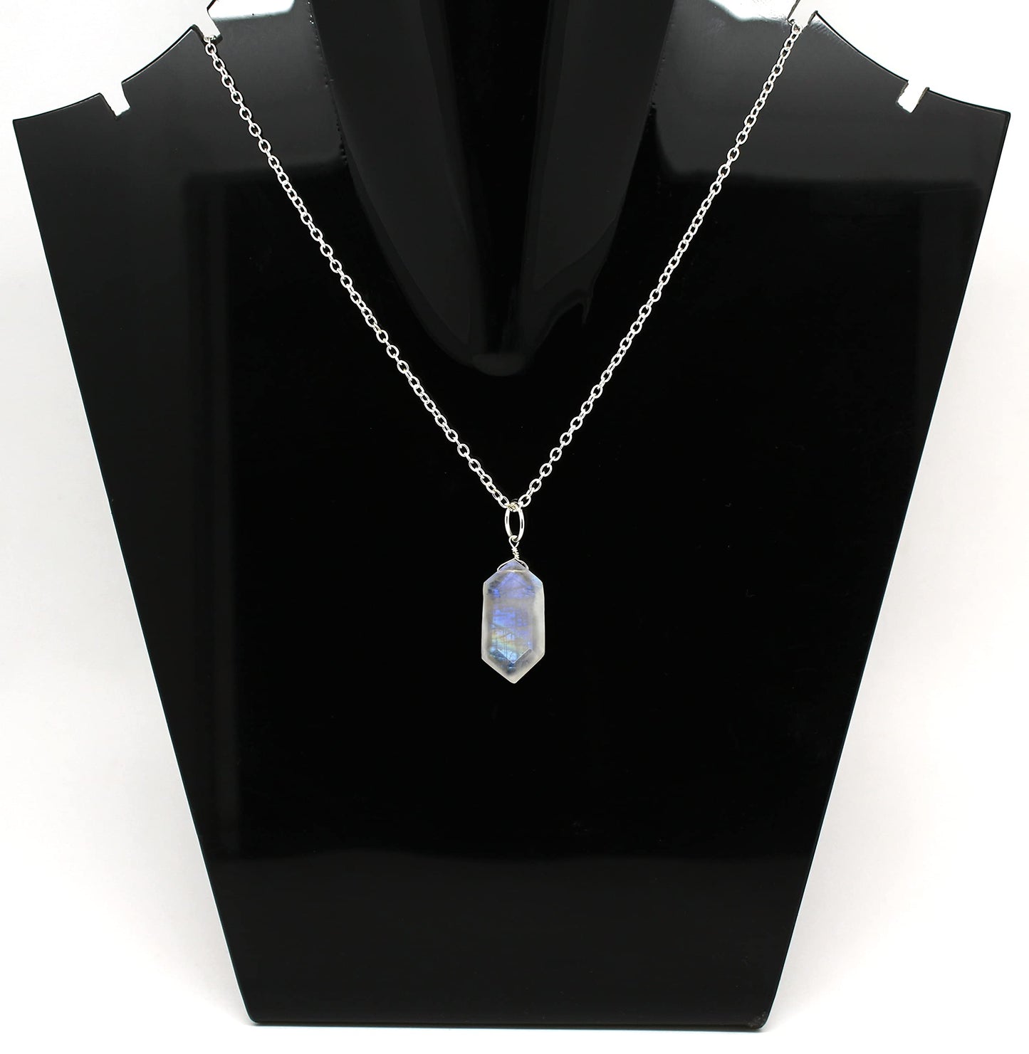 Gempires Natural Moonstone Necklace, Hexagon Pendant, Geometric Necklace for Women, Gift for Daughter, June Birthstone, 16 + 2 Inch Adjustable Silver Plated Chain