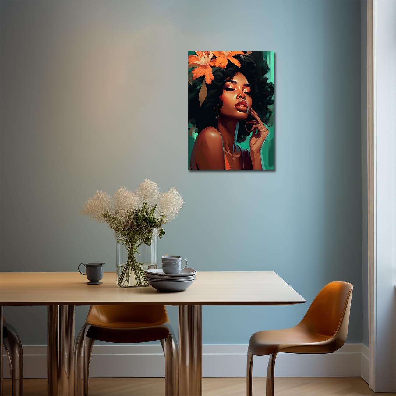 LZIMU African American Wall Art Flower on Black Girl Women Canvas Art Paintings Abstract Girl Picture Prints for Bedroom Home Decor Framed (Women-2, 16"x24" (40.00 x 60.00 cms))