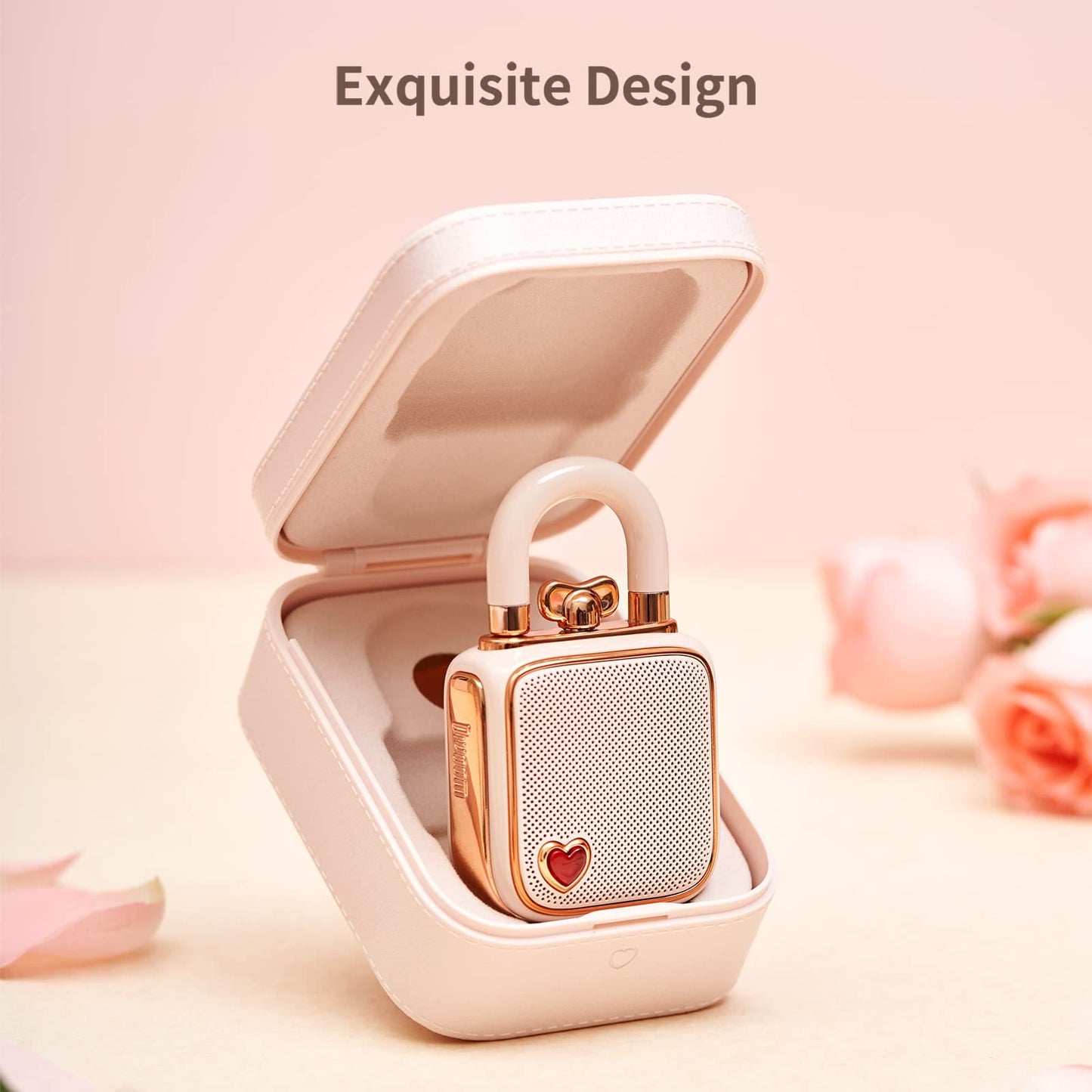 Divoom Love-Lock Bluetooth Speaker, Small Portable Music Box, Wireless Stereo Pairing Retro Soundbox, Cute Desktop Decoration, for Girls, Pink