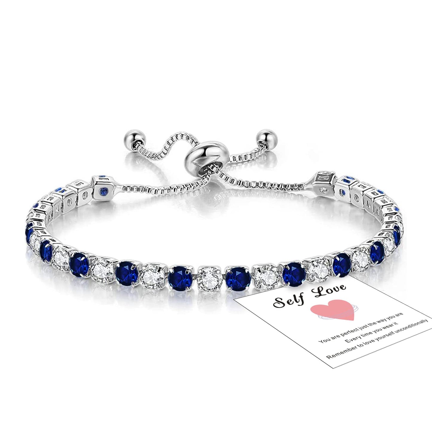 Blue Tennis Bracelets for Women, Sterling Silver Bracelet Silver Crystal Friendship Bracelet, Blue Adjustable Bracelet Diamond Cubic Zircona Lady Bracelet Birthday Presents for Her